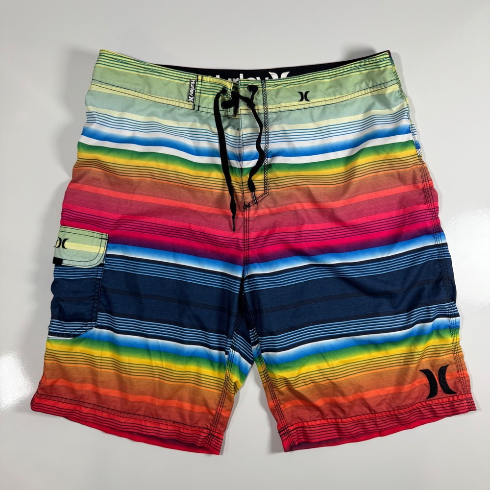 Hurley Striped Board Shorts Swim‎ Trunks Beach Surf Colorful Size 34